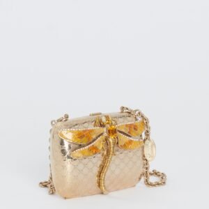 Gold Micro Guccissima Embossed Metal and Enamel Dragonfly Minaudiere Bag | AlmaBagz