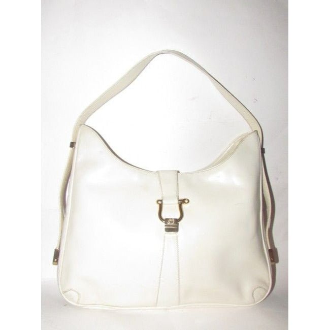 Early, Gucci, Jackie supple off-white colored leather XL hobo style shoulder bag with a gold horse-bit closure and accents, and two settings for the strap's length | AlmaBagz - Image 5