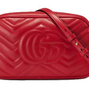 (WMNS) GUCCI GG Marmont Gold Logo Leather Chain Small Red Classic Shoulder Messenger Bag 447632-DTD1T-6433 | AlmaBagz