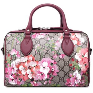 (WMNS) GUCCI GG Blooms Logo Printing Canvas Boston Small Ebony / Pink / Wine Red Handbag 409529-KU2IN-8693 | AlmaBagz