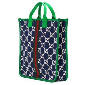 (WMNS) GUCCI Logo Stripe Webbing Tote Kids Kid's Navy Blue / Green Handbag 605831-H0GA0-4974 | AlmaBagz