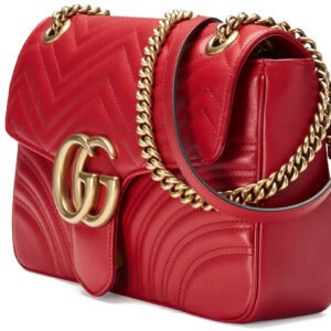 (WMNS) GUCCI GG Marmont Gold Logo Distress Leather Chain Shoulder Messenger Bag Red Classic 443496-DTDIT-6433 | AlmaBagz