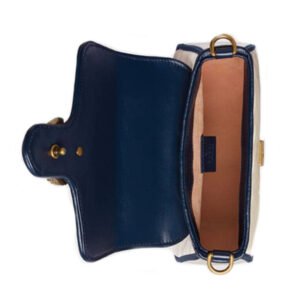 (WMNS) GUCCI GG Marmont Gold Logo Colorblock Leather Chain handbag Mini White / Blue Retro 583571-0OLFX-9085 | AlmaBagz