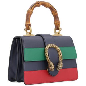 (WMNS) GUCCI Dionysus Tiger Head Bamboo Stripe Webbing Colorblock Leather handbag Mini Navy Blue / Green / Red Retro 523367-CWLMT-8543 | AlmaBagz