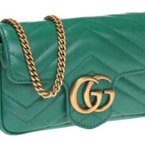 (WMNS) GUCCI Leather GG Marmont Logo Quilting Chain Single-Shoulder Bag Super Mini Green 476433-DSVRT-3120 | AlmaBagz