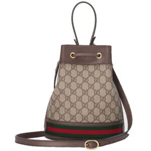 (WMNS) GUCCI Ophidia Logo Stripe Webbing Canvas Drawstring handbag Small / Brown Classic 550621-96I3B-8745 | AlmaBagz