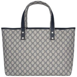 (WMNS) GUCCI Logo Leather Canvas Large Capacity Shoulder Bag Beige / Navy Blue 211134-KGD3N-4080 | AlmaBagz