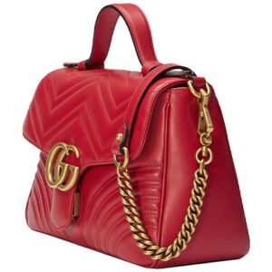 (WMNS) GUCCI GG Marmont Gold Logo Distress Leather Chain handbag Small Red Classic 498110-DTDIT-6433 | AlmaBagz