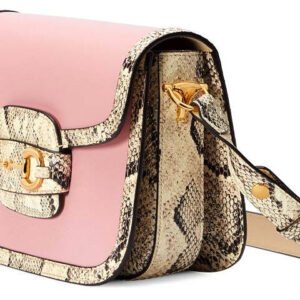 (WMNS) GUCCI Horsebit 1955 Retro Gold buckle snake pattern Colorblock Leather Shoulder Messenger Bag Small Pink / Beige 602204-18YMA-5567 | AlmaBagz