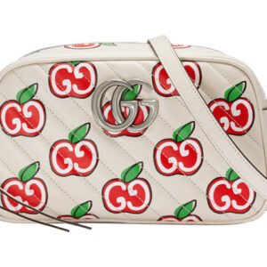(WMNS) GUCCI GG Marmont Silver Logo Apple Pattern Leather Chain Shoulder Messenger Bag Small White / Red Valentine's Day limited 447632-1W9AN-9086 | AlmaBagz
