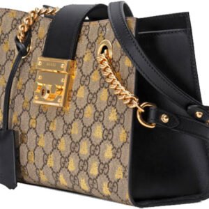 (WMNS) GUCCI Padlock Metallic Bee Printing Logo Canvas Chain handbag Small / Black Classic 498156-9F26G-8319 | AlmaBagz