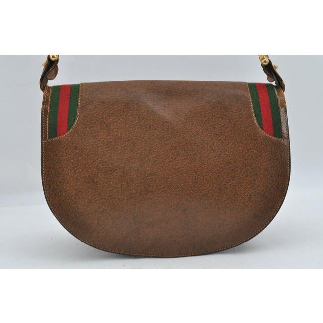 Early Gucci, brown leather saddle bag style, XL two-way shoulder bag or clutch with red and green striped edges | AlmaBagz - Image 4
