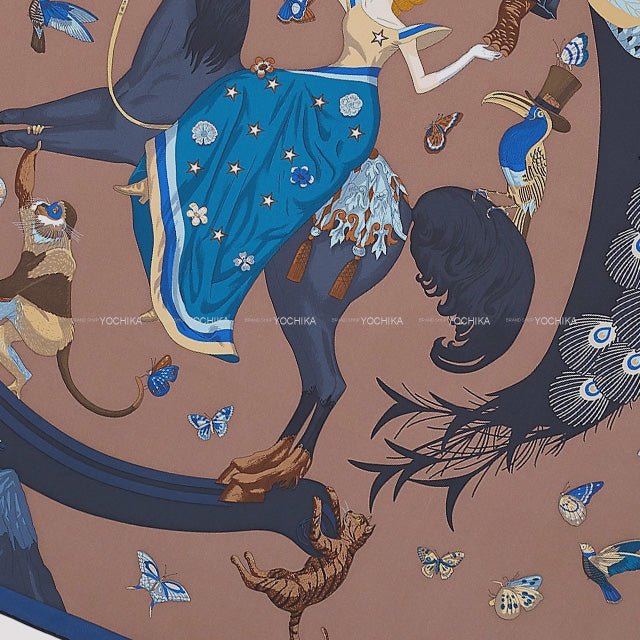 2022SS HERMES scarf Carre 90 Hermes Story Marron Glace/Bleu Nuit/Petrole Silk100% | AlmaBagz - Image 3