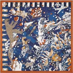 2021 AW HERMES scarf Carre 70 L'Epopee d'Hermes Caramel/Marine/Blanc (White) Silk100% | AlmaBagz