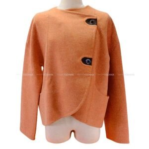 2019SS HERMES Plainly colored jacket Ladies short Jacket coat Double face Sellier Button orange brulee Cashmere/polyamide 38 | AlmaBagz