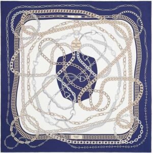 2021SS HERMES scarf Carre 90 Reaction En Chaire White/Marine Silk100% | AlmaBagz