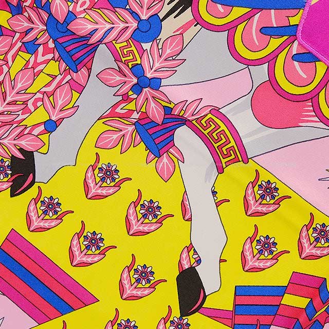 2021SS HERMES scarf Carre 90 Woof Woof wanwan dachshund Source of Pegasus applique embroidery Rose(5T)/Jaune vif/Bleu Royal(O8) Silk100% | AlmaBagz - Image 7