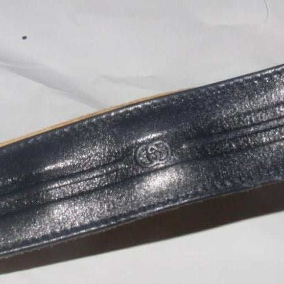 Early Gucci, navy leather belt w embossed Gucci logo print | AlmaBagz - Image 7
