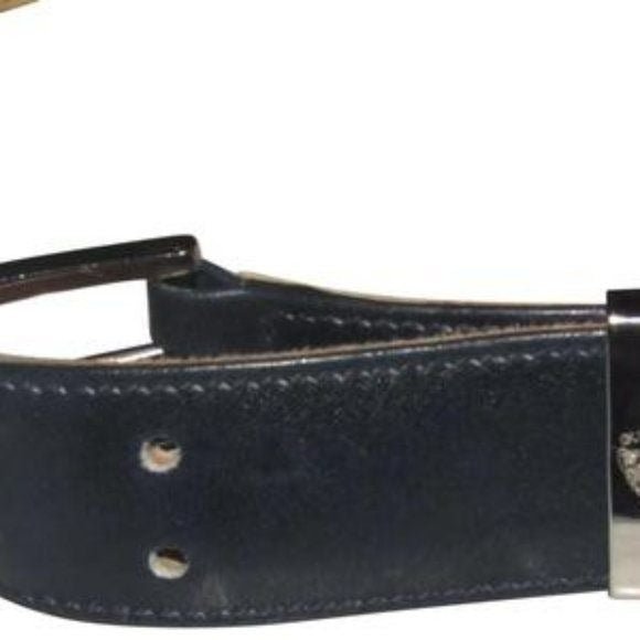 Early Gucci, navy leather belt w embossed Gucci logo print | AlmaBagz - Image 8