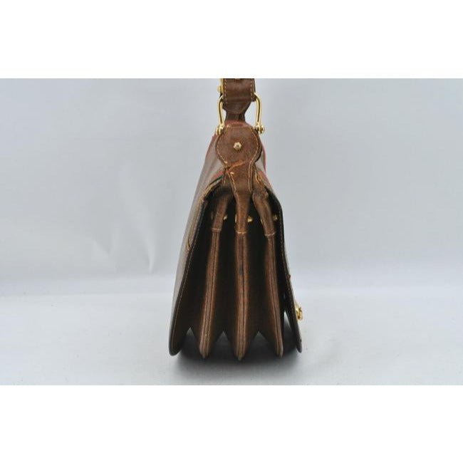 Early Gucci, brown leather saddle bag style, XL two-way shoulder bag or clutch with red and green striped edges | AlmaBagz - Image 2