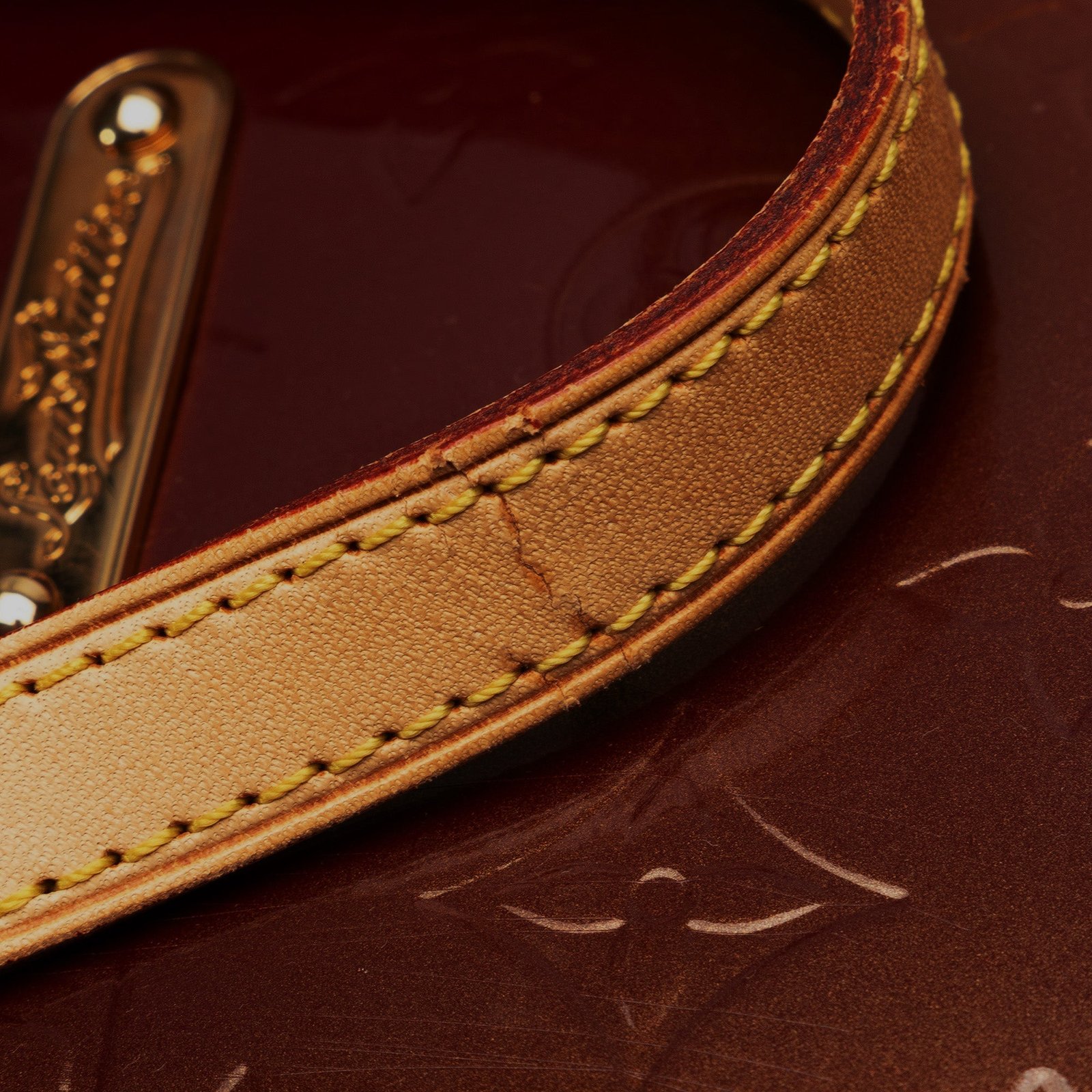 Burgundy Louis Vuitton Monogram Vernis Bellevue PM HandBag | AlmaBagz - Image 8