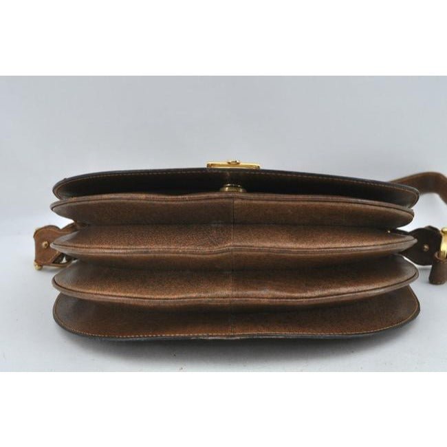 Early Gucci, brown leather saddle bag style, XL two-way shoulder bag or clutch with red and green striped edges | AlmaBagz - Image 6