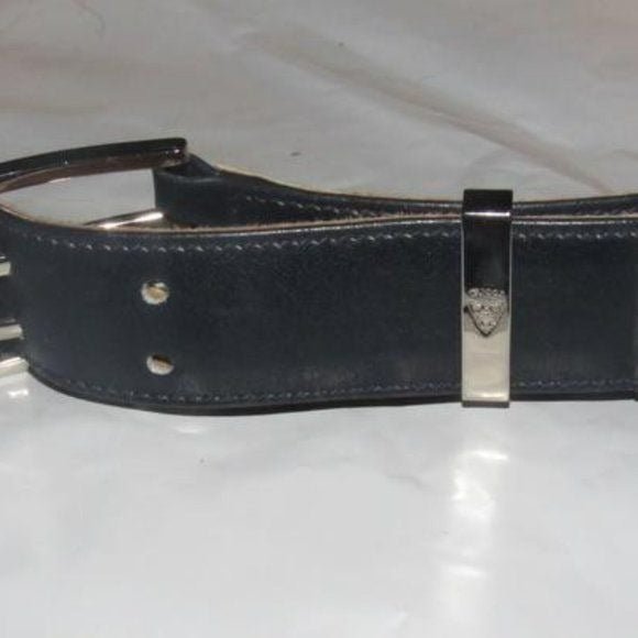 Early Gucci, navy leather belt w embossed Gucci logo print | AlmaBagz - Image 6