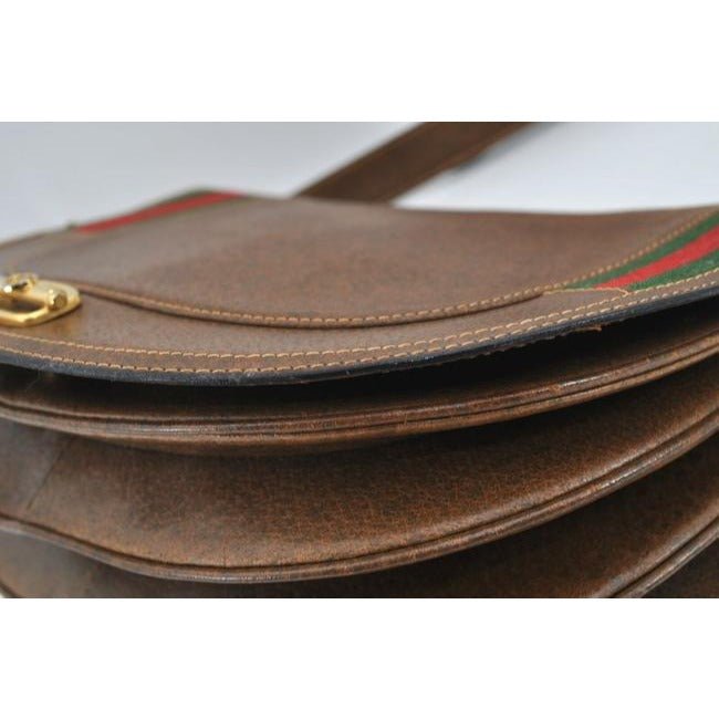 Early Gucci, brown leather saddle bag style, XL two-way shoulder bag or clutch with red and green striped edges | AlmaBagz