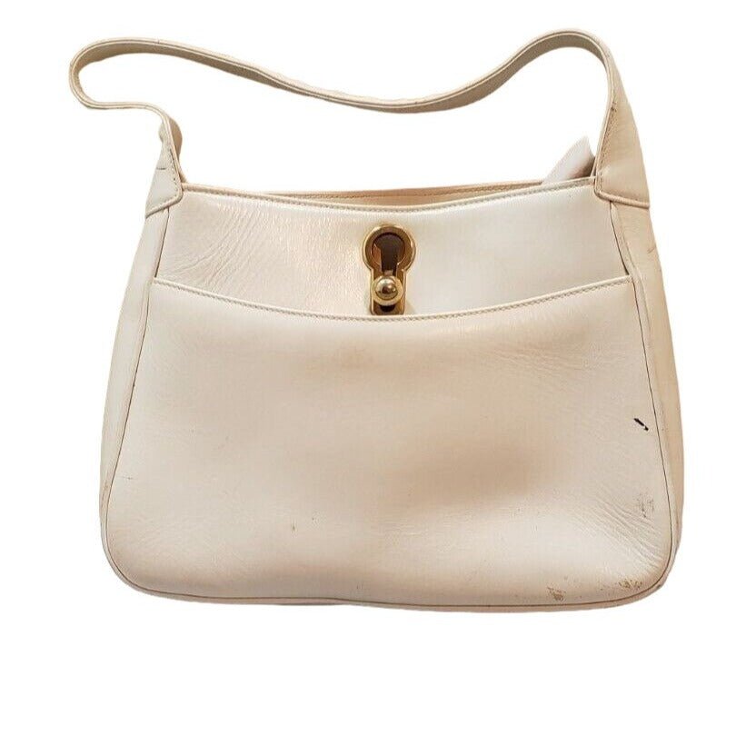 Early G Gucci White & Ivory Leather Padlock Hobo w Gold Clasp | AlmaBagz - Image 8