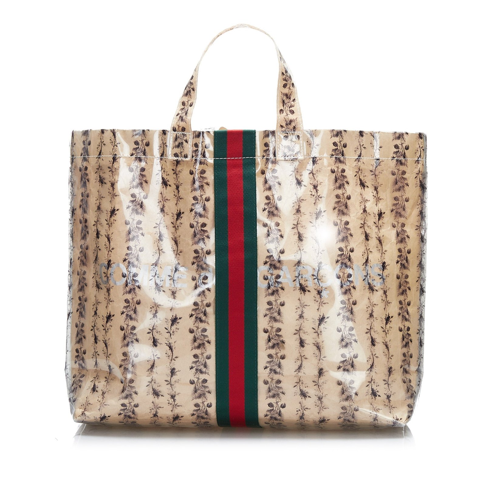 Beige Gucci x COMME des GARCONS Floral PVC Web Shopper Paper Tote | AlmaBagz - Image 11