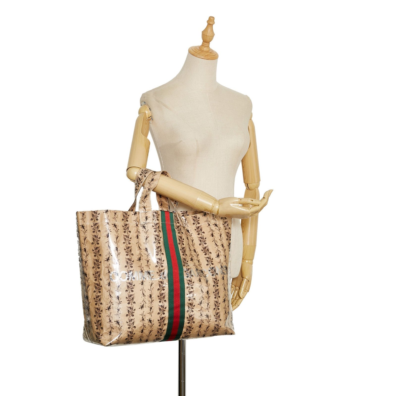 Beige Gucci x COMME des GARCONS Floral PVC Web Shopper Paper Tote | AlmaBagz - Image 10