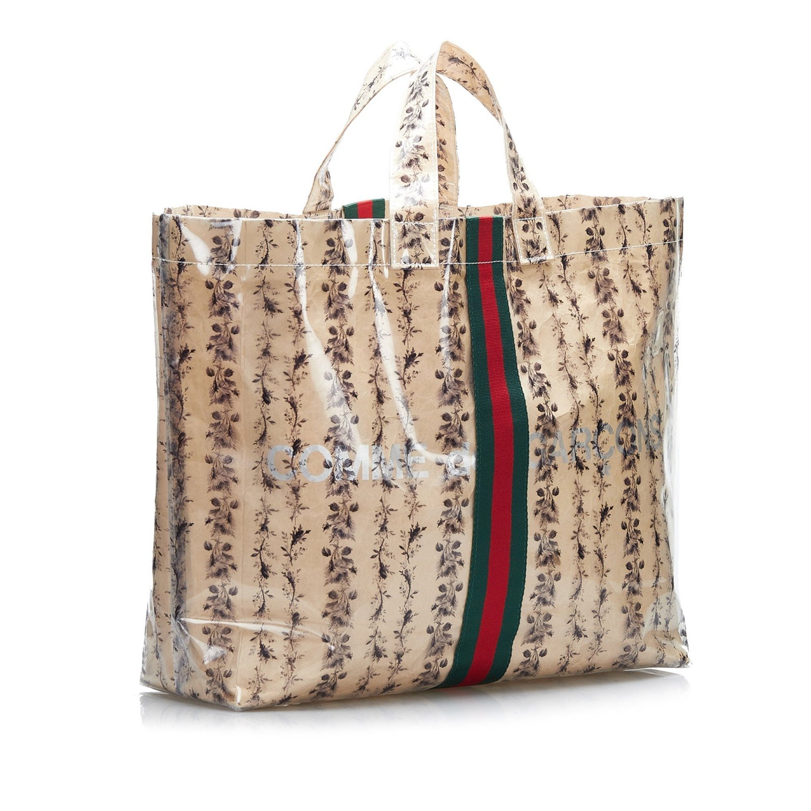 Beige Gucci x COMME des GARCONS Floral PVC Web Shopper Paper Tote | AlmaBagz