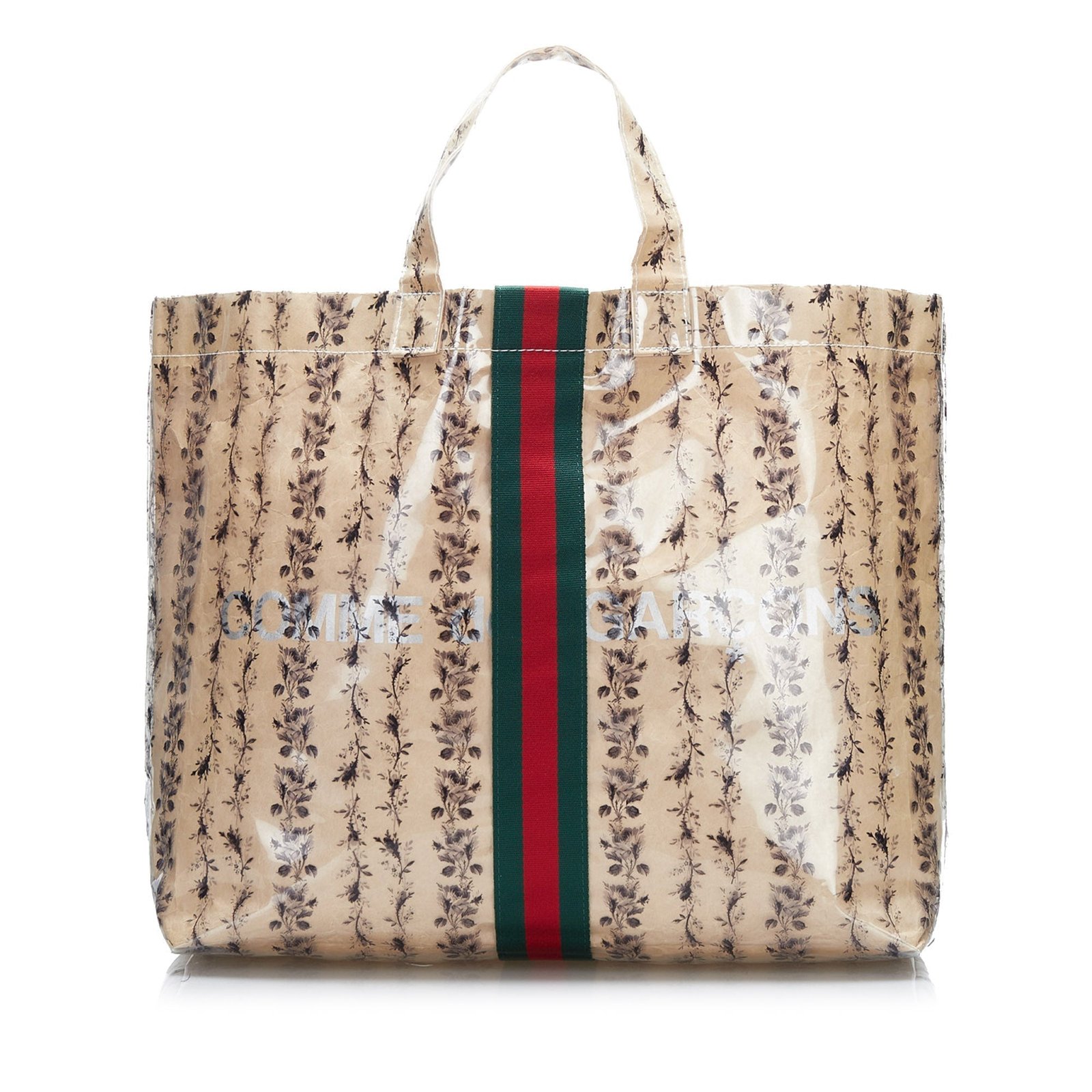 Beige Gucci x COMME des GARCONS Floral PVC Web Shopper Paper Tote | AlmaBagz - Image 2
