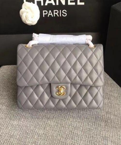 Chanel Mini Flap Bag Light Grey Lambskin SiLouis Vuittoner Hardware | AlmaBagz - Image 2