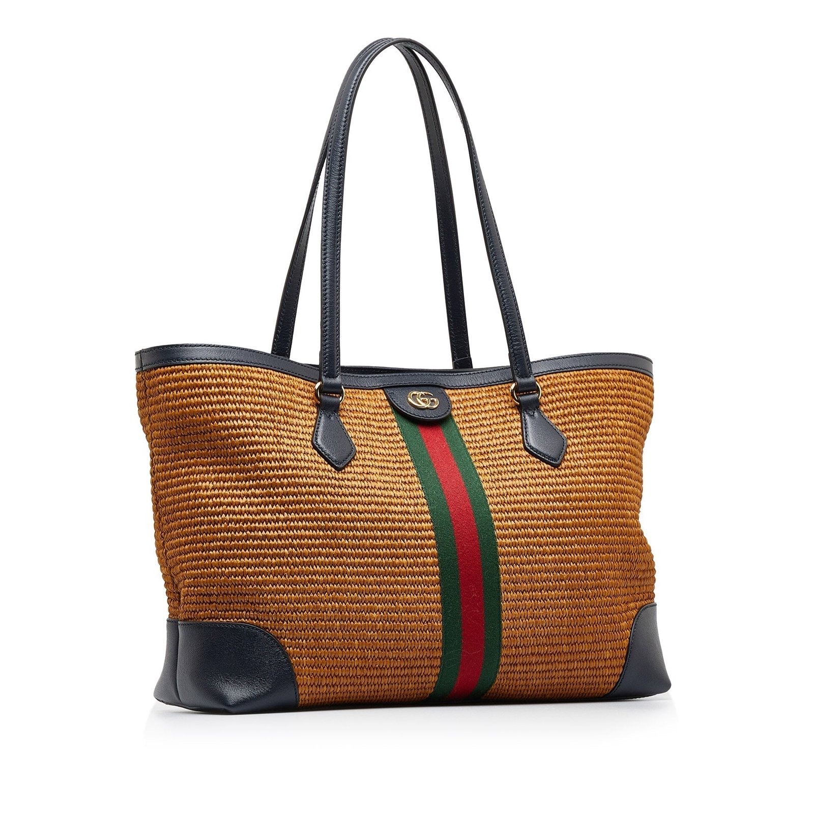 Brown Gucci Medium Raffia Ophidia Tote Bag | AlmaBagz