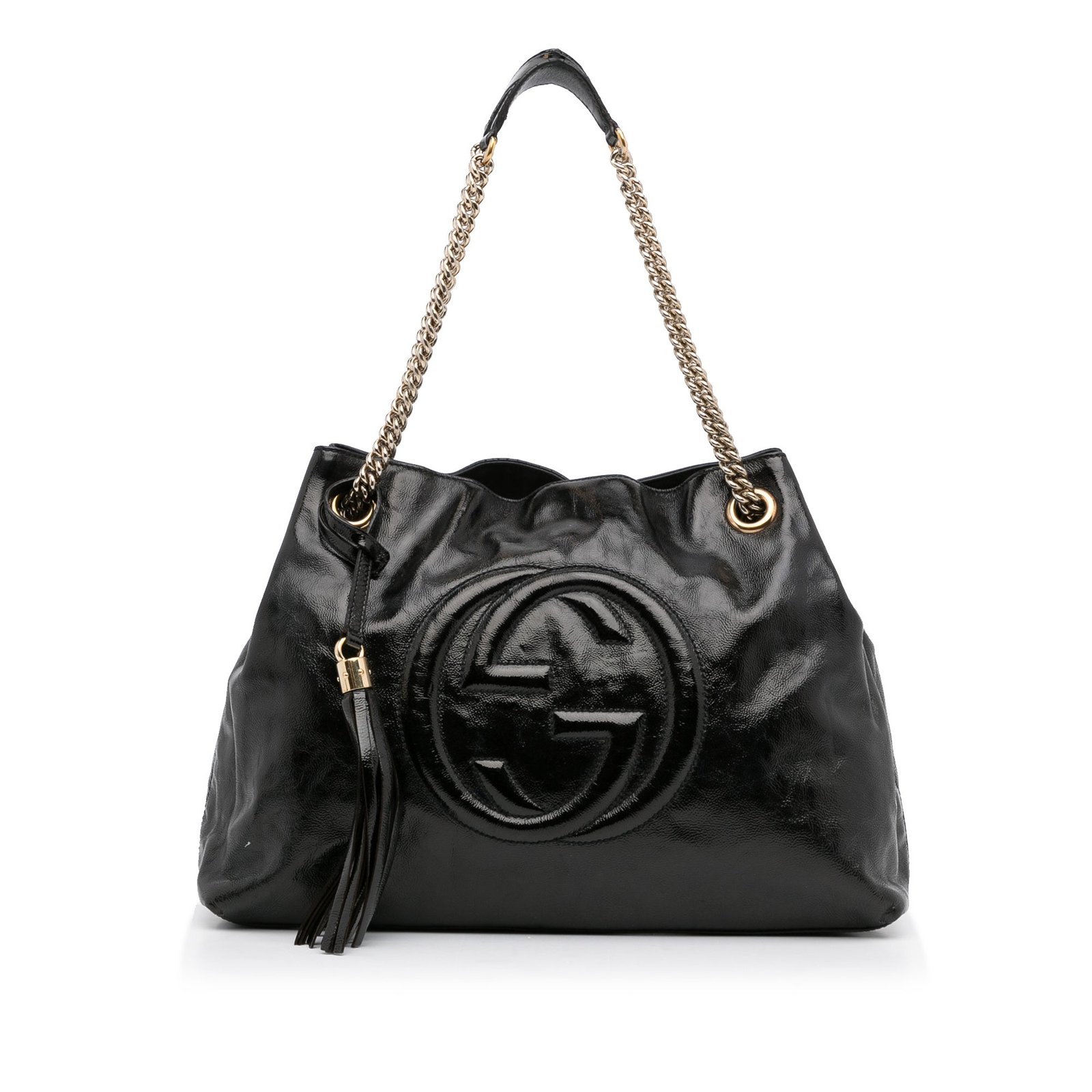 Black Gucci Medium Patent Soho Chain Tote | AlmaBagz - Image 12