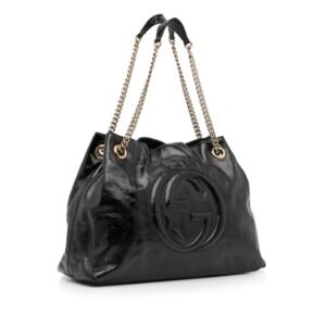 Black Gucci Medium Patent Soho Chain Tote | AlmaBagz