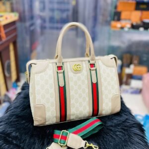 Gucci Premium Quality Women's Duffle Bag with Branded Belt - Luxury & Style Combined (White) | AlmaBagz