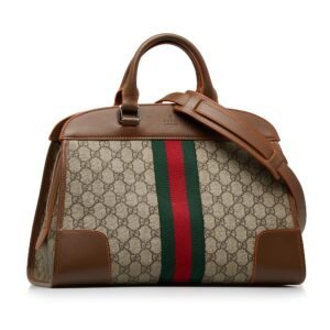 Brown Gucci GG Supreme Web Duffle Tote Satchel | AlmaBagz