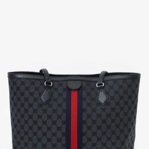 Balenciaga x Gucci Black BB Monogram Web Graffiti Medium Ophidia Shopping Tote | AlmaBagz
