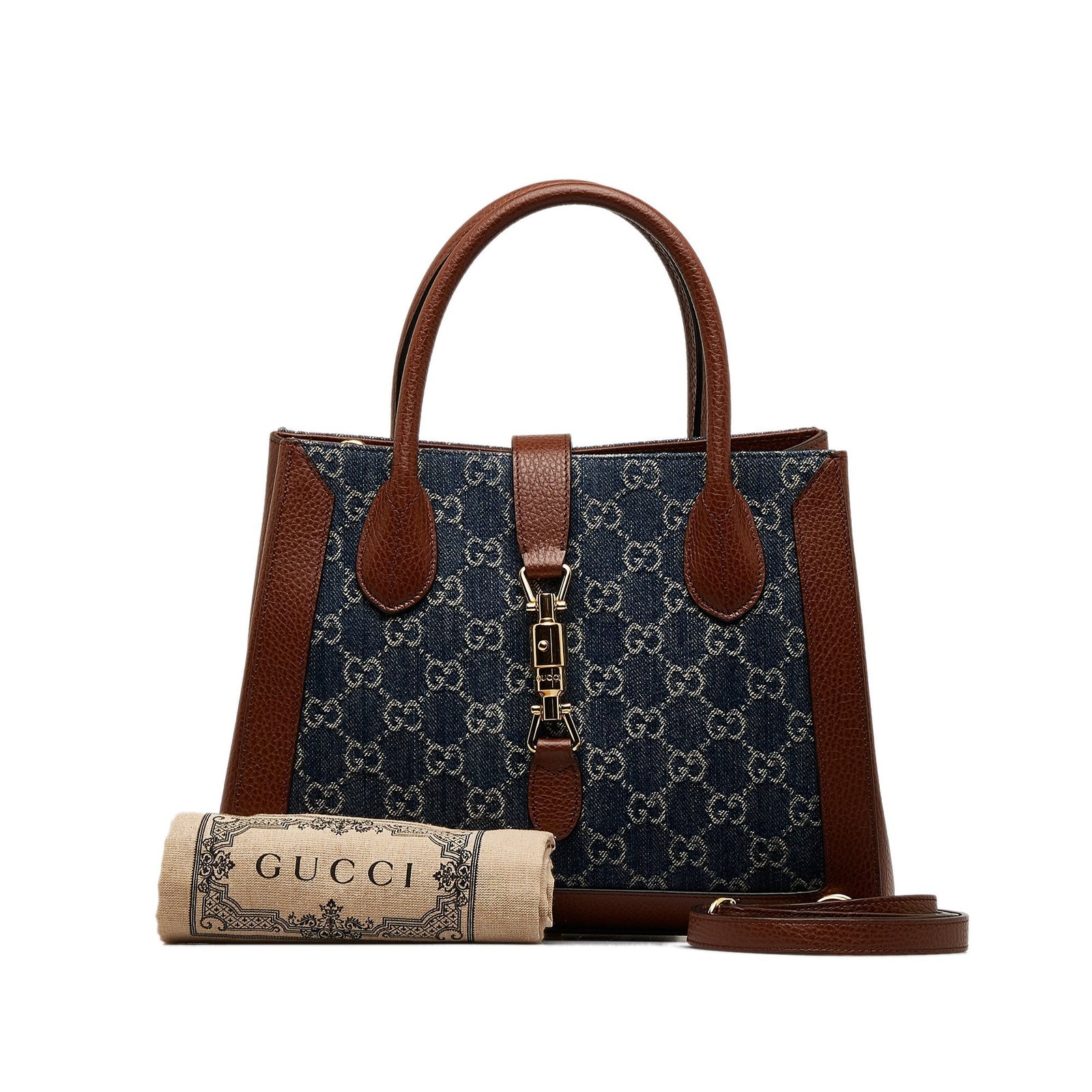 Blue Gucci Medium GG Denim Jackie 1961 Tote Satchel | AlmaBagz - Image 19