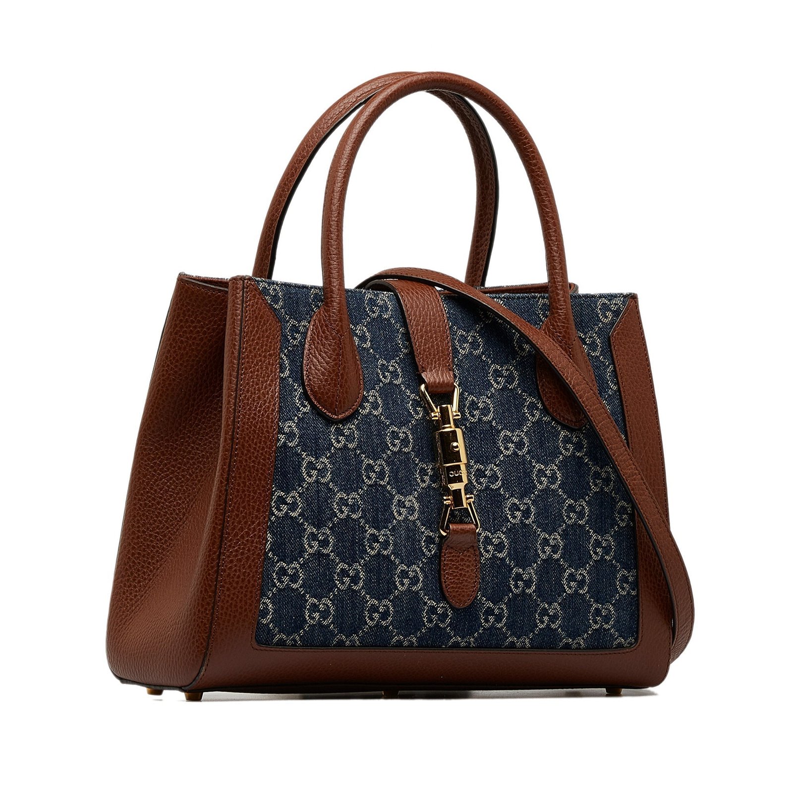 Blue Gucci Medium GG Denim Jackie 1961 Tote Satchel | AlmaBagz