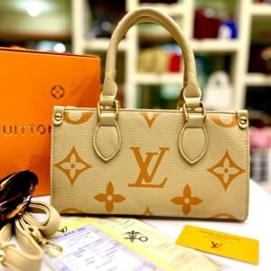Elegant Women Bag - Louis Vuitton-Inspired Handbag with Long Belt & Brand Accessories (Beige/Mustard) | AlmaBagz