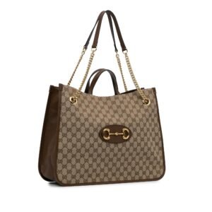 Brown Gucci Large GG Canvas 1955 Horsebit Chain Tote Satchel | AlmaBagz