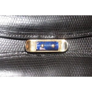 1960's Gucci black lizard top handle Kelly bag w blue lapis clasp | AlmaBagz
