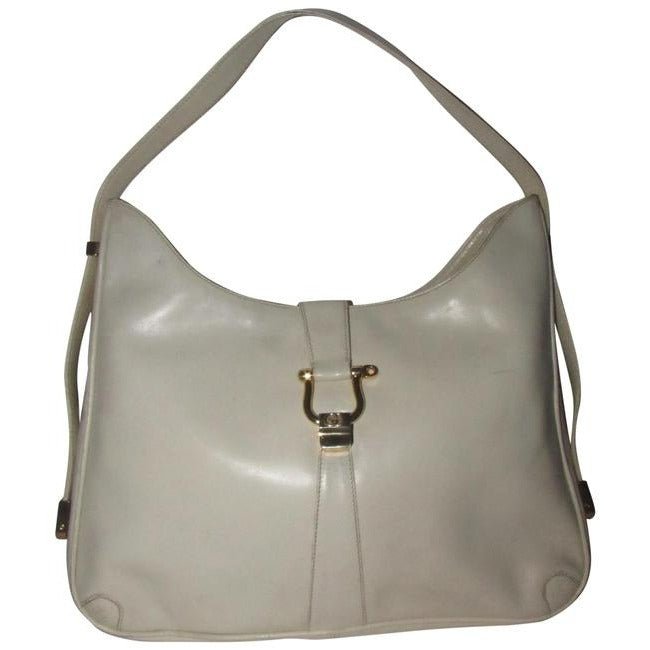 Early, Gucci, Jackie supple off-white colored leather XL hobo style shoulder bag with a gold horse-bit closure and accents, and two settings for the strap's length | AlmaBagz - Image 12