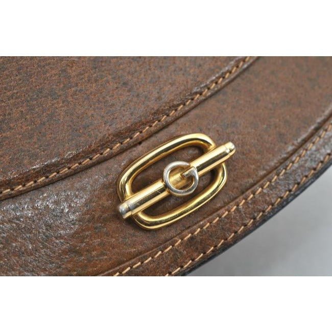 Early Gucci, brown leather saddle bag style, XL two-way shoulder bag or clutch with red and green striped edges | AlmaBagz - Image 5