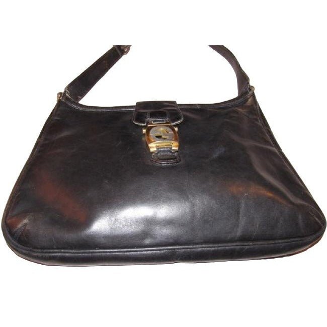 1950s Gucci Vintage Bluish Black Leather Jackie Hobo Bag | AlmaBagz - Image 10