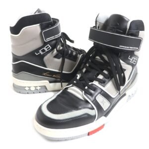 LOUIS VUITTON High cut sneakers 1A54IS Main: Leather Black x gray LV trainer line Velcro mens 6 Used | AlmaBagz