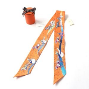 HERMES scarf Main: 100% silk ORANGE/JAUNE/BLEU SPACE DERBY Twilly Women Used | AlmaBagz